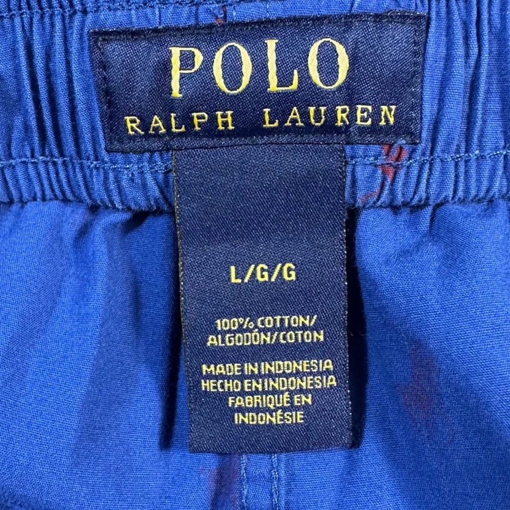 Polo Ralph Lauren Pajama Pants Mens Large Blue AOP Red Pony Logo Print Lounge